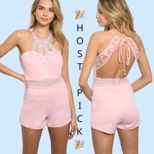 ❌DONATED❌Pink Crochet Lace Detailed Short Romper